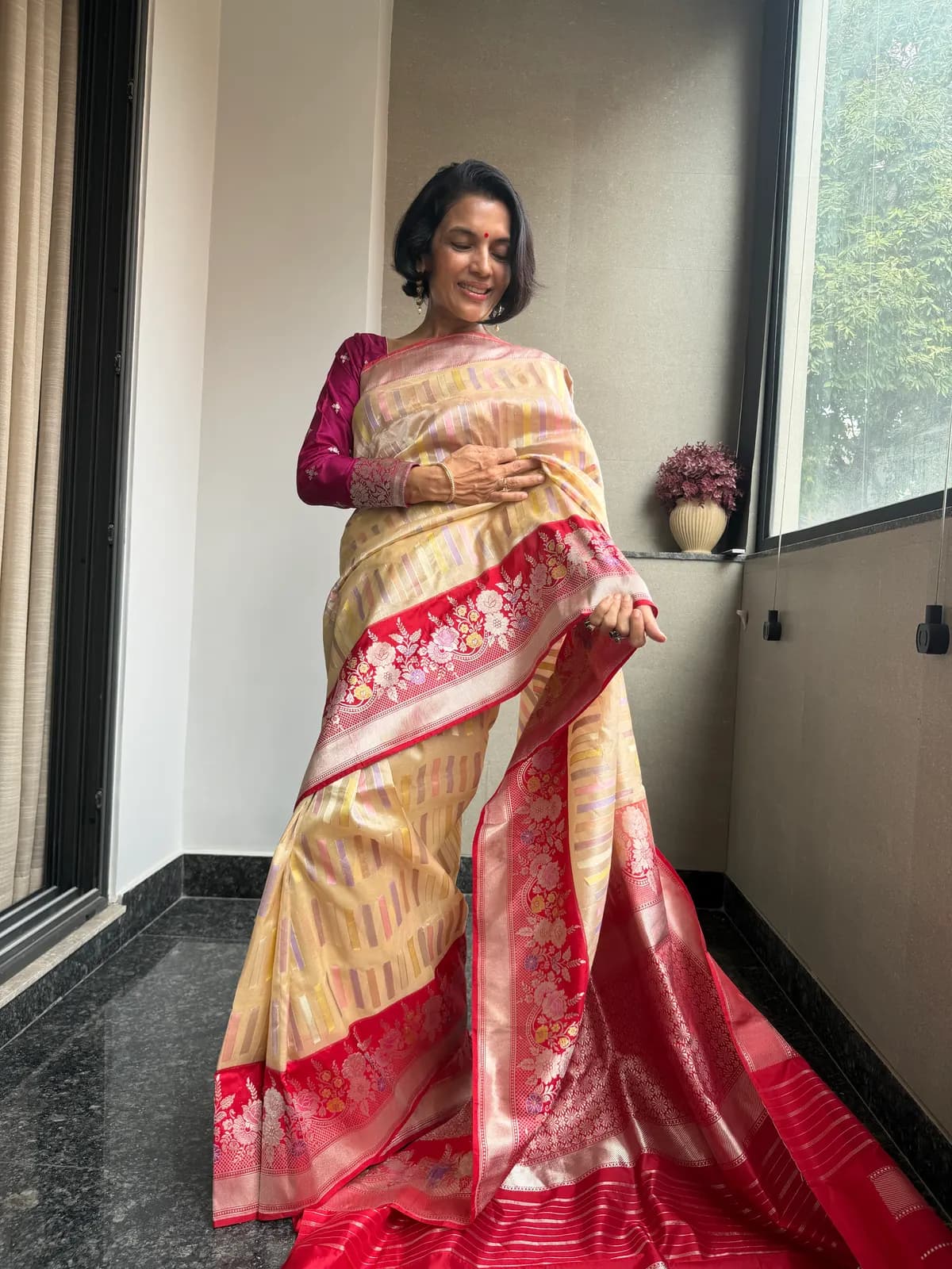 Nafees Ivory Rangkaat Kora Silk Kaduwa Banarasi Saree — Banarasi, Kora Silk & Katan Silk, Varanasi, Uttar Pradesh, view 3