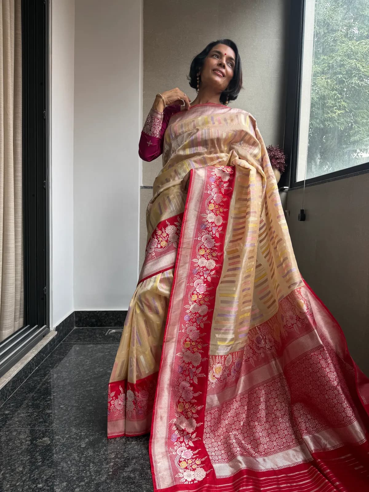 Nafees Ivory Rangkaat Kora Silk Kaduwa Banarasi Saree — Banarasi, Kora Silk & Katan Silk, Varanasi, Uttar Pradesh, view 5