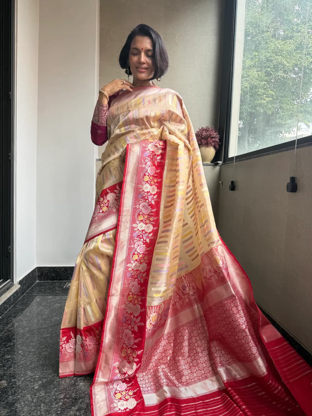 Nafees Ivory Rangkaat Kora Silk Kaduwa Banarasi Saree — Banarasi, Kora Silk & Katan Silk, Varanasi, Uttar Pradesh, view 7