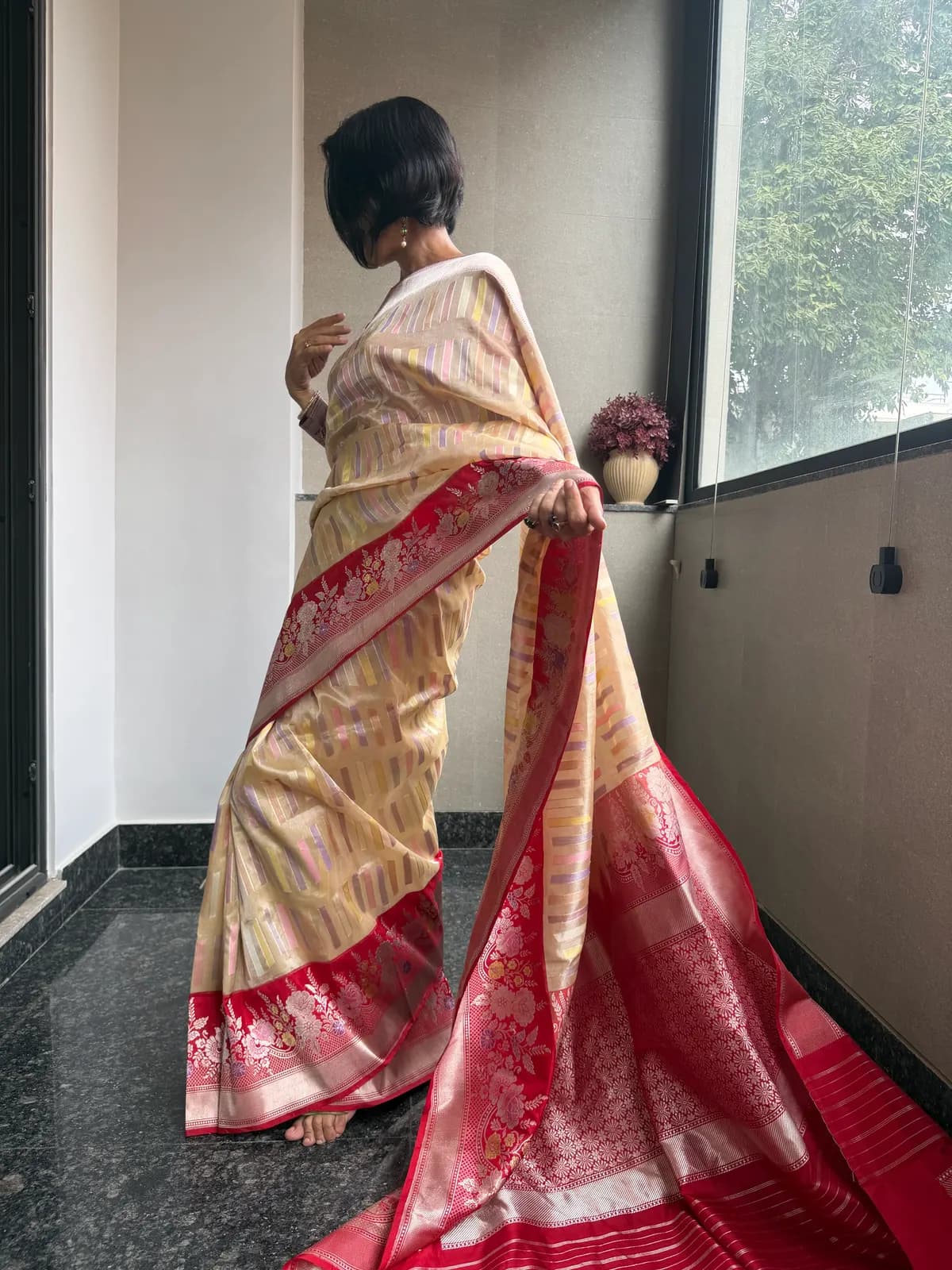 Nafees Ivory Rangkaat Kora Silk Kaduwa Banarasi Saree — Banarasi, Kora Silk & Katan Silk, Varanasi, Uttar Pradesh, view 8