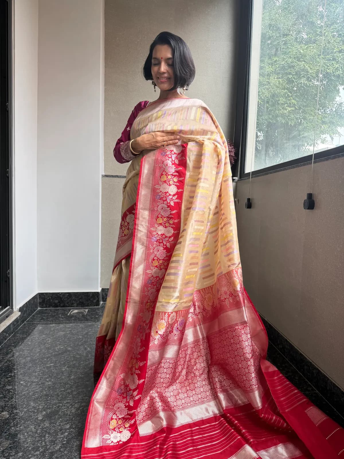 Nafees Ivory Rangkaat Kora Silk Kaduwa Banarasi Saree — Banarasi, Kora Silk & Katan Silk, Varanasi, Uttar Pradesh, view 4