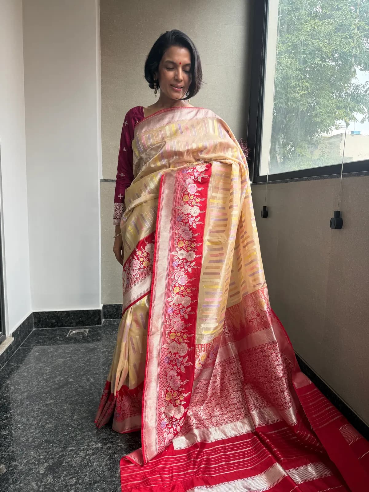 Nafees Ivory Rangkaat Kora Silk Kaduwa Banarasi Saree — Banarasi, Kora Silk & Katan Silk, Varanasi, Uttar Pradesh, view 2