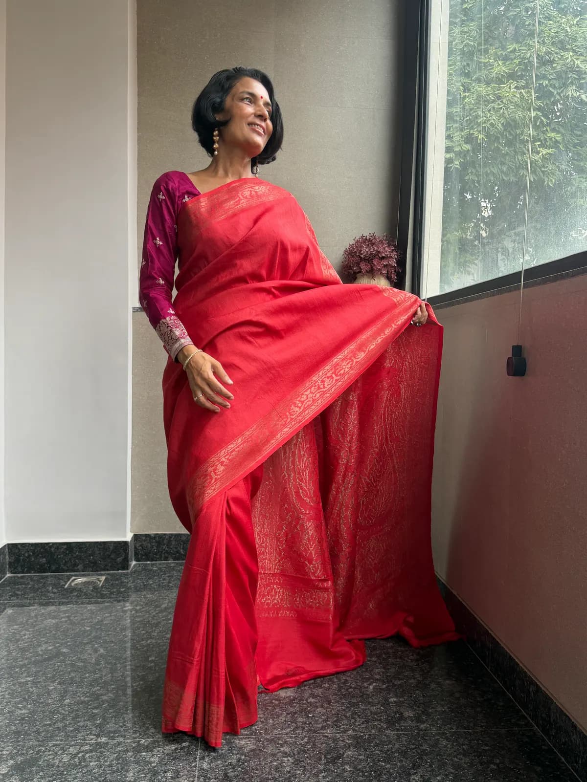 Classic Red Pure Tussar Silk Kaduwa Banarasi Saree — Banarasi, Pure Tussar Silk, Varanasi, Uttar Pradesh