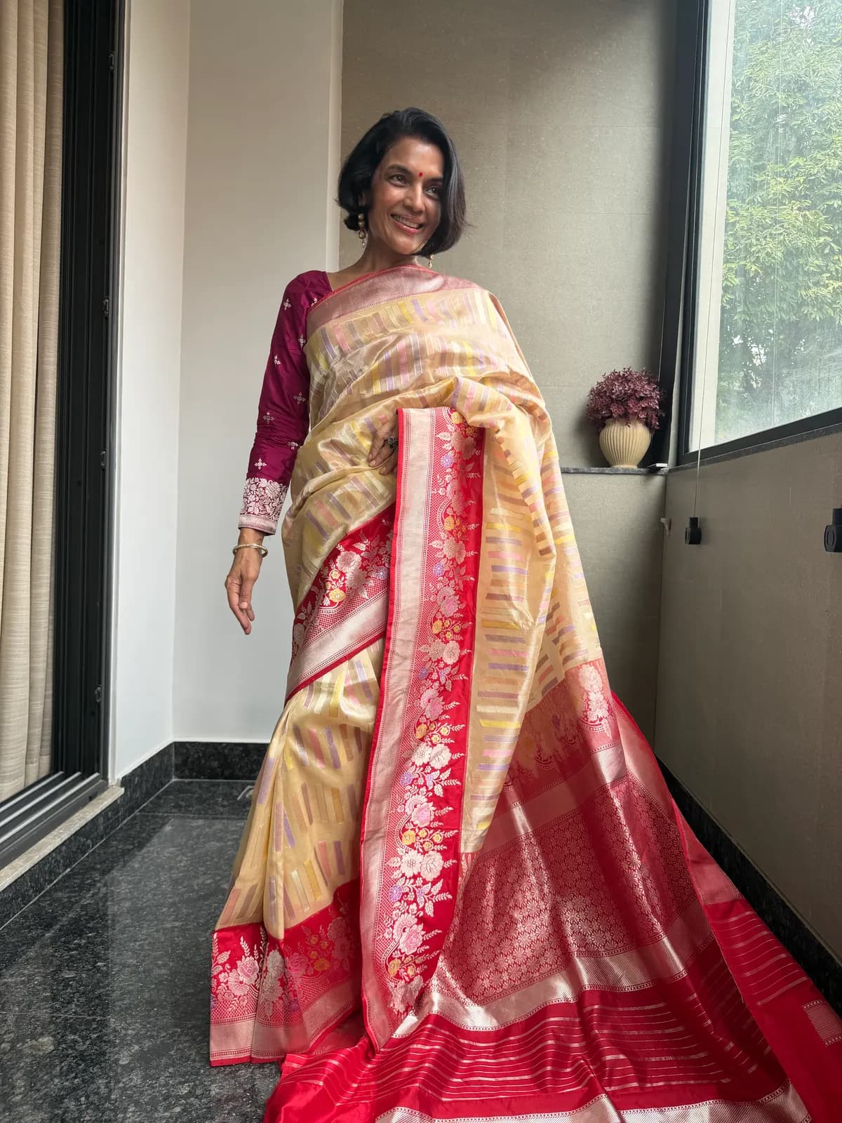 Nafees Ivory Rangkaat Kora Silk Kaduwa Banarasi Saree — Banarasi, Kora Silk & Katan Silk, Varanasi, Uttar Pradesh
