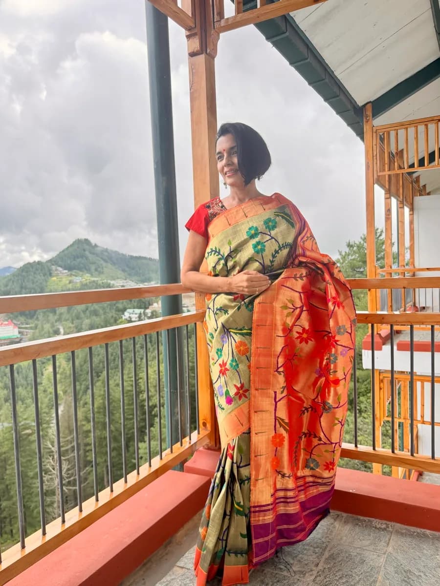 Greenish Gold Tissue Silk Jamdani Paithani Saree — Paithani, Tissue Silk, Yeola, Maharashtra
