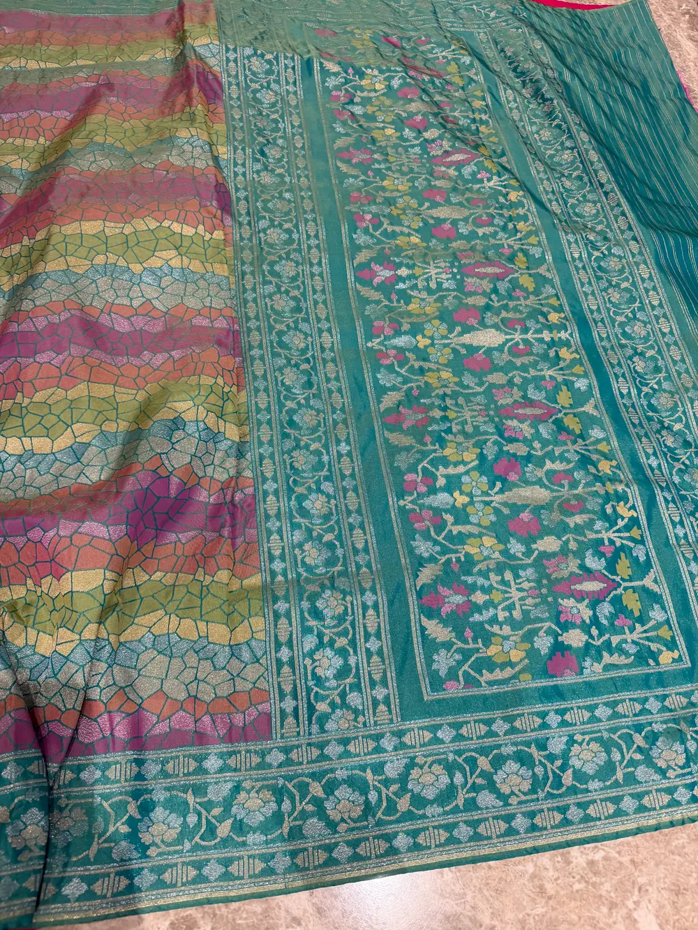 Aqua & Rose Two-Tone Handloom Pure Katan Silk Banarasi Saree — Banarasi, Pure Katan Silk, Varanasi, Uttar Pradesh, view 8