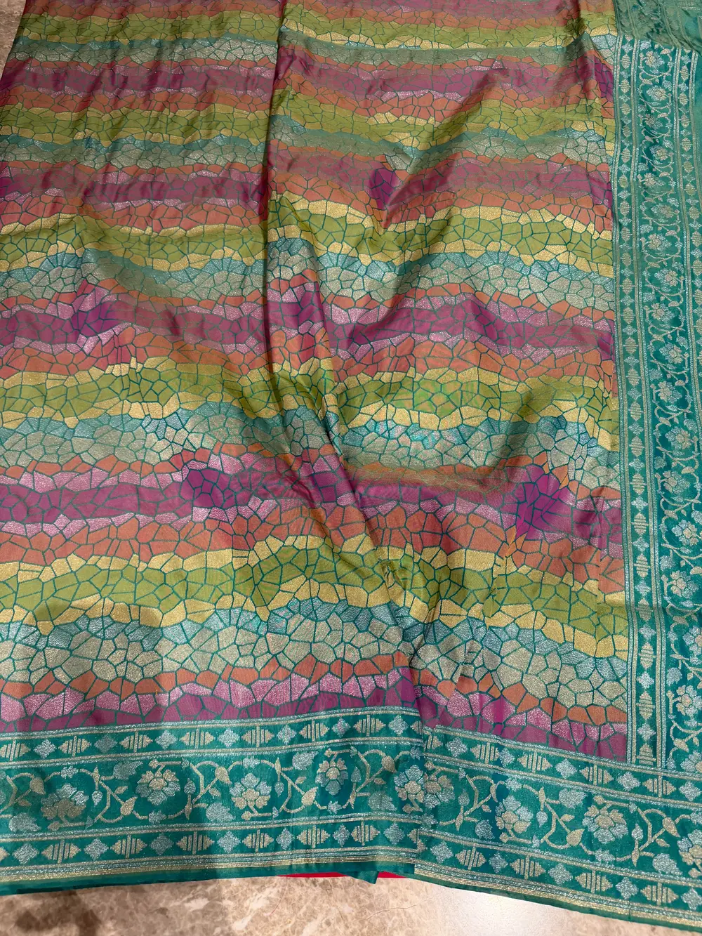 Aqua & Rose Two-Tone Handloom Pure Katan Silk Banarasi Saree — Banarasi, Pure Katan Silk, Varanasi, Uttar Pradesh, view 6