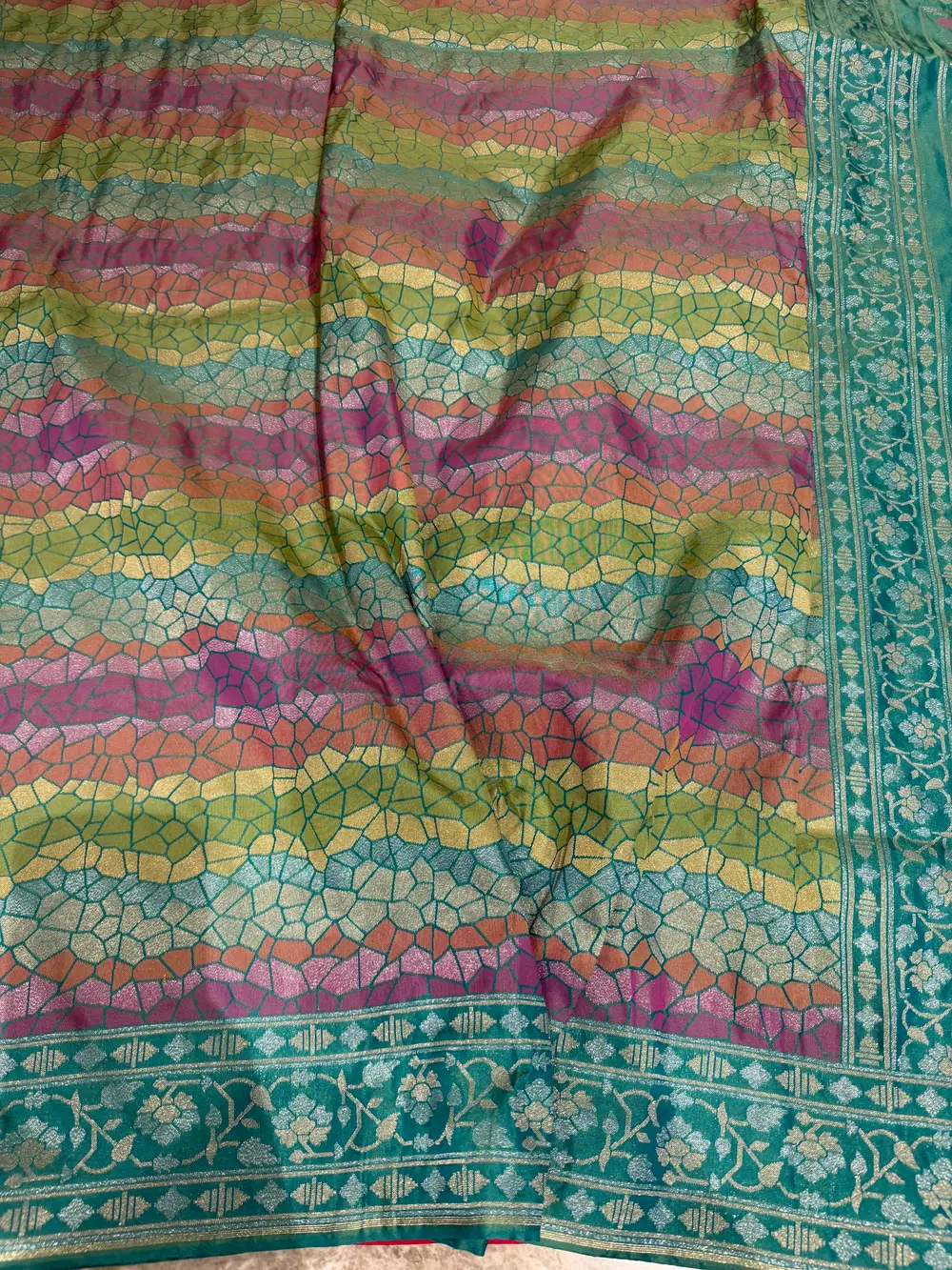 Aqua & Rose Two-Tone Handloom Pure Katan Silk Banarasi Saree — Banarasi, Pure Katan Silk, Varanasi, Uttar Pradesh, view 7