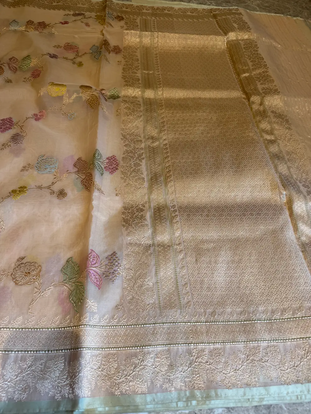 Blush Nude Kora Silk Kaduwa Meenakari Banarasi Saree — Banarasi, Kora Silk, Varanasi, Uttar Pradesh, view 9
