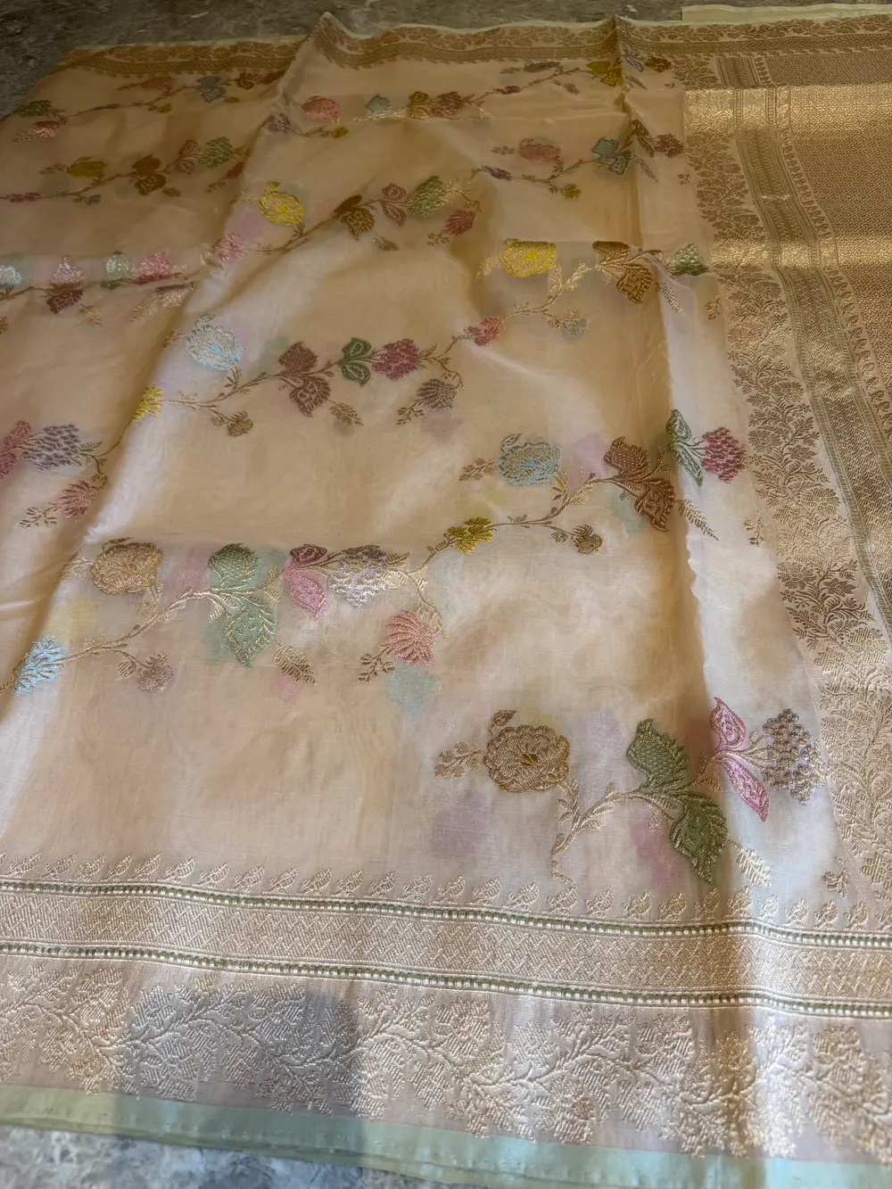 Blush Nude Kora Silk Kaduwa Meenakari Banarasi Saree — Banarasi, Kora Silk, Varanasi, Uttar Pradesh, view 11