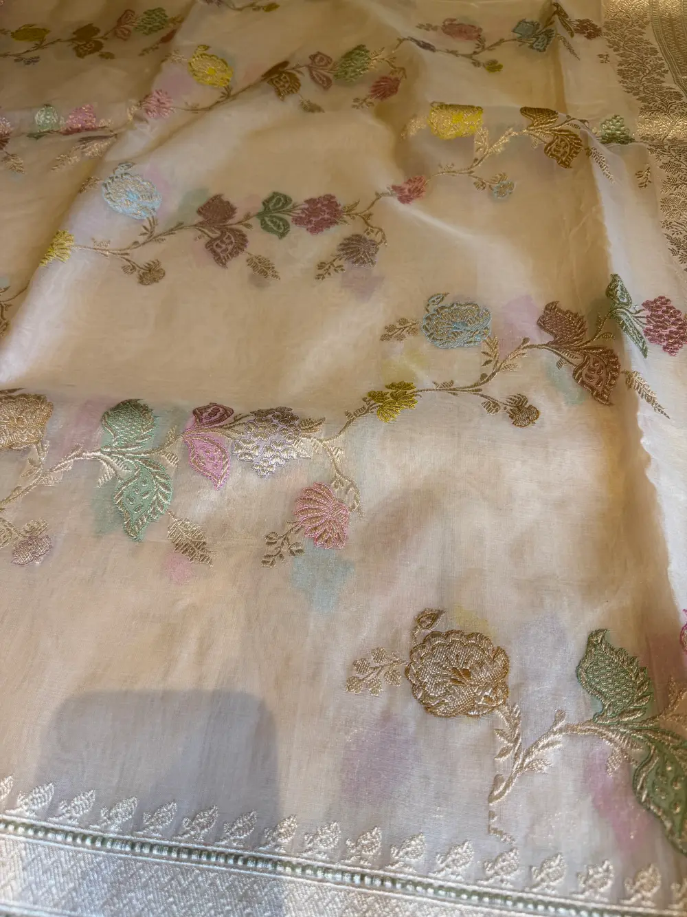 Blush Nude Kora Silk Kaduwa Meenakari Banarasi Saree — Banarasi, Kora Silk, Varanasi, Uttar Pradesh, view 12