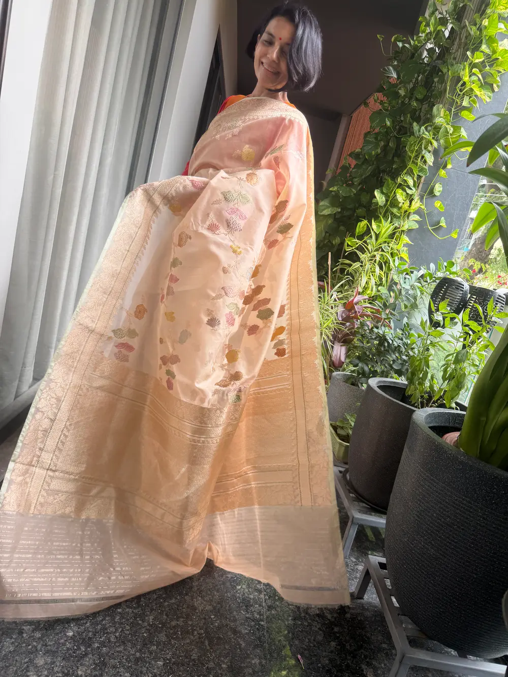 Blush Nude Kora Silk Kaduwa Meenakari Banarasi Saree — Banarasi, Kora Silk, Varanasi, Uttar Pradesh, view 7