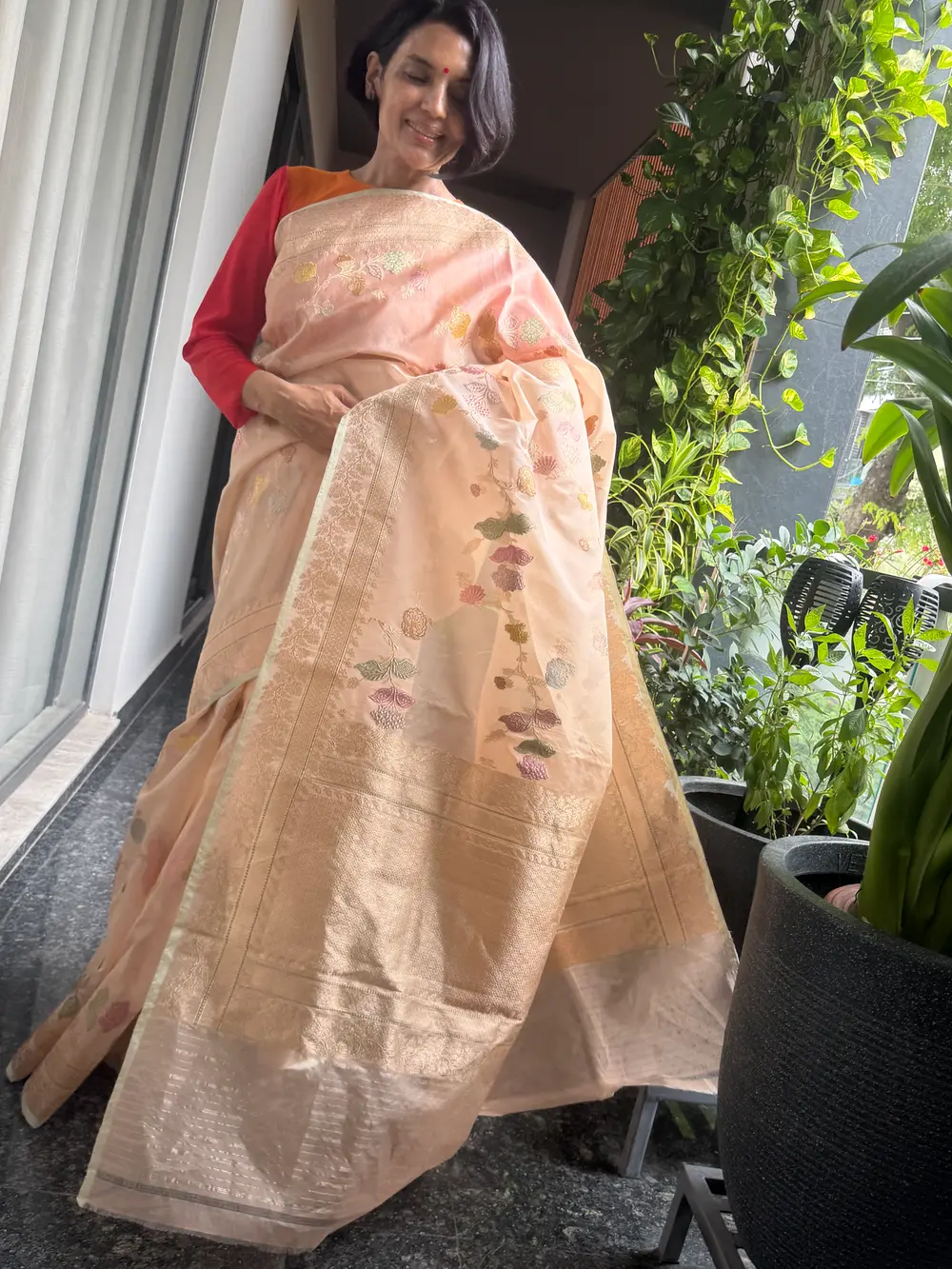 Blush Nude Kora Silk Kaduwa Meenakari Banarasi Saree — Banarasi, Kora Silk, Varanasi, Uttar Pradesh, view 6