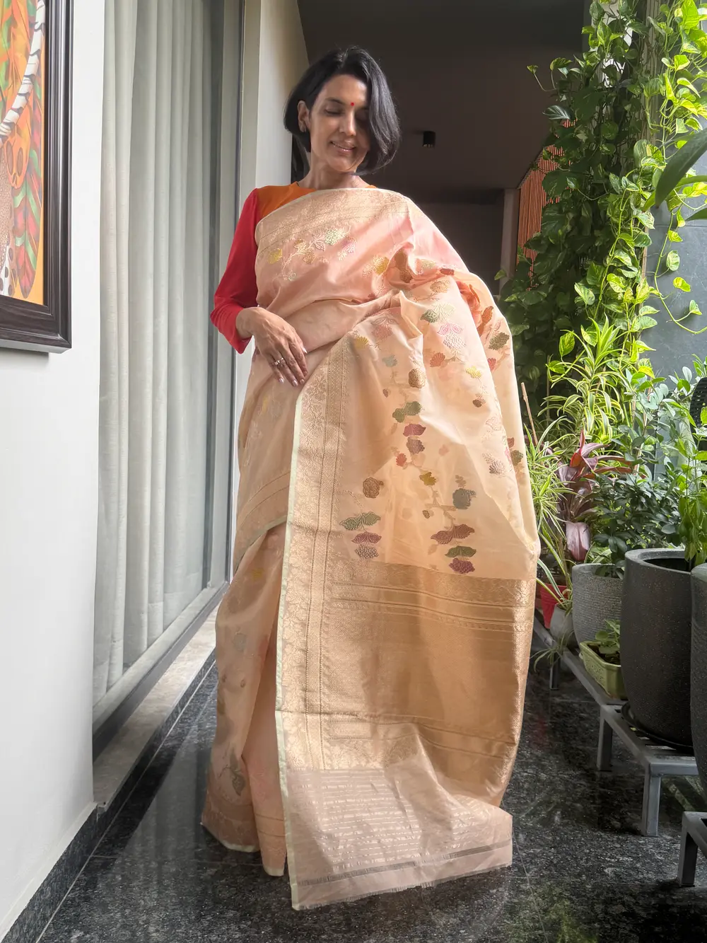 Blush Nude Kora Silk Kaduwa Meenakari Banarasi Saree — Banarasi, Kora Silk, Varanasi, Uttar Pradesh, view 5