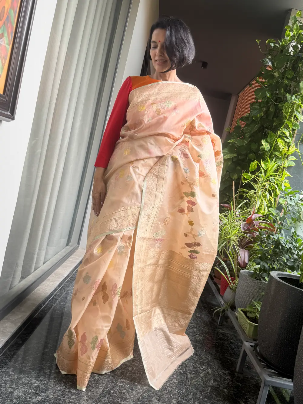 Blush Nude Kora Silk Kaduwa Meenakari Banarasi Saree — Banarasi, Kora Silk, Varanasi, Uttar Pradesh, view 4