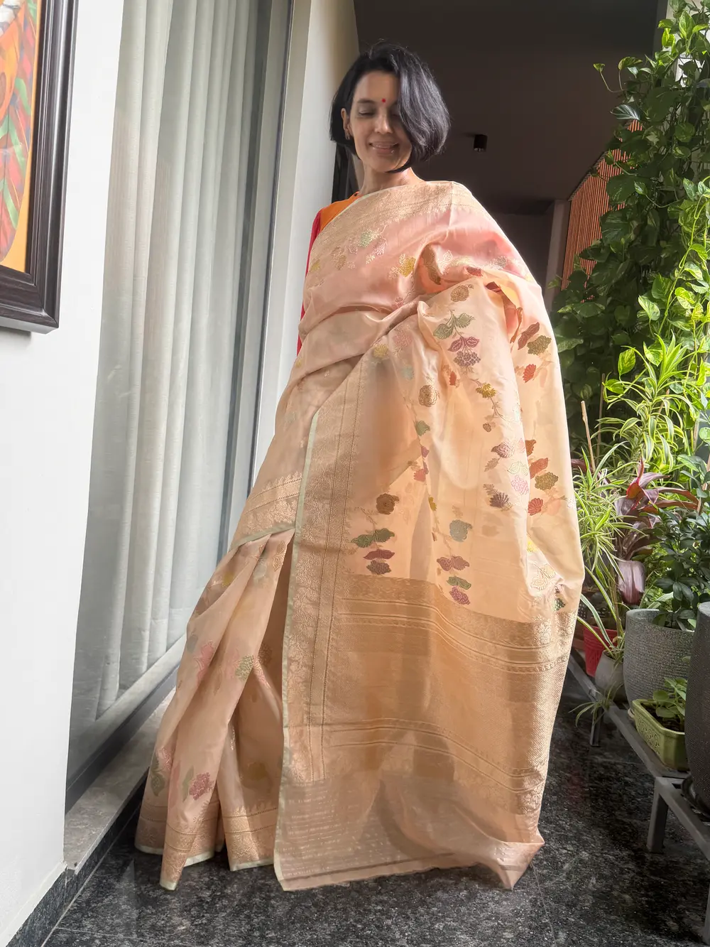 Blush Nude Kora Silk Kaduwa Meenakari Banarasi Saree — Banarasi, Kora Silk, Varanasi, Uttar Pradesh, view 3