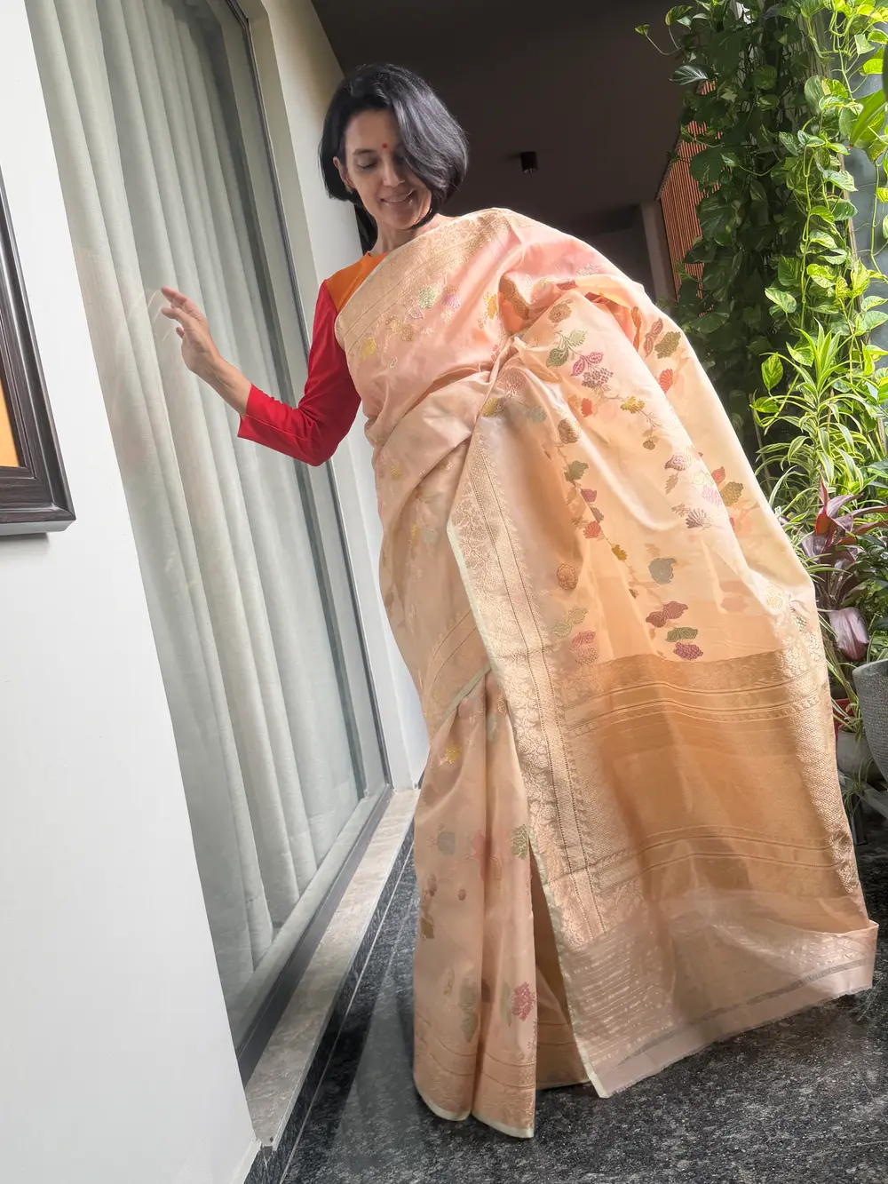 Blush Nude Kora Silk Kaduwa Meenakari Banarasi Saree — Banarasi, Kora Silk, Varanasi, Uttar Pradesh, view 2