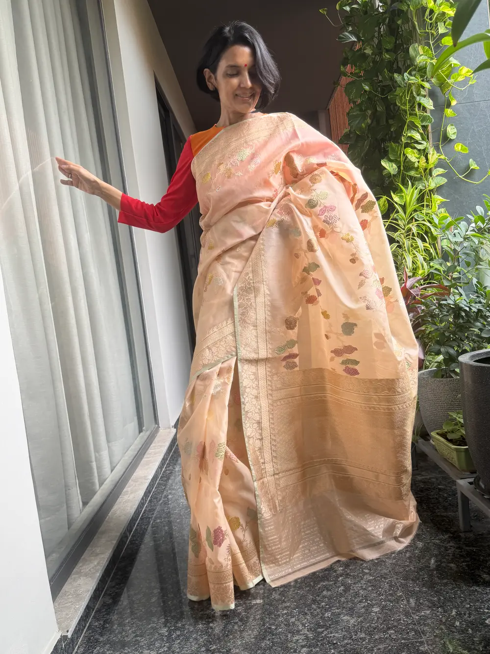 Blush Nude Kora Silk Kaduwa Meenakari Banarasi Saree — Banarasi, Kora Silk, Varanasi, Uttar Pradesh