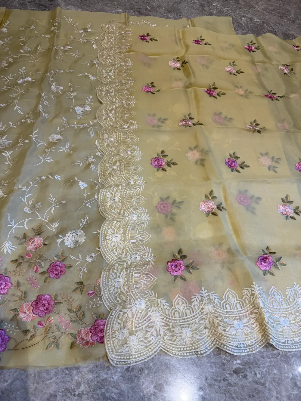 Kora Silk Unstitched Suit Set with Parsi Gara Embroidery — Kora Silk, India