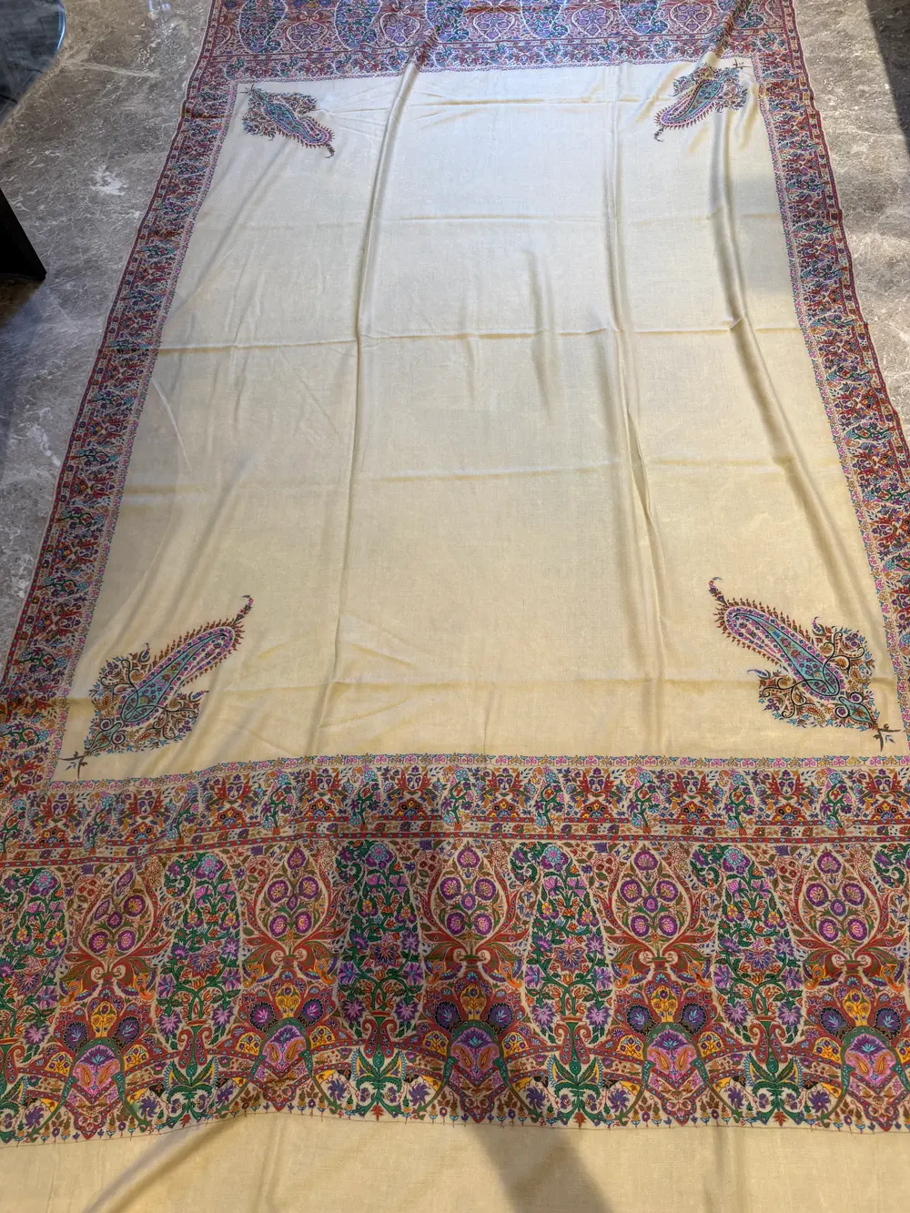 Men's Pure Pashmina Hand-Painted Kalamkari Shawl with Embroidery — Pashmina, Kashmir