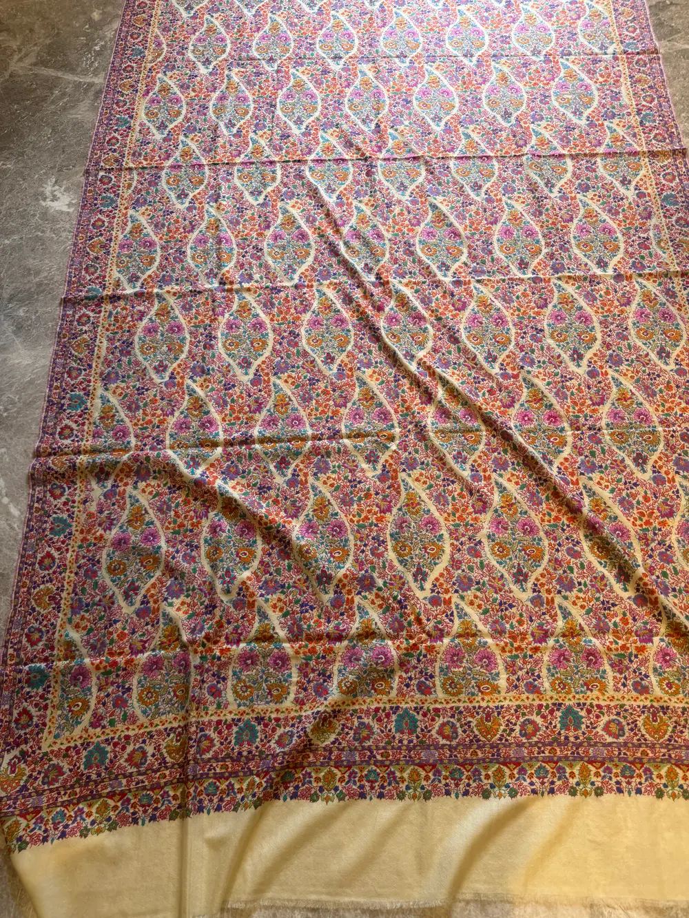 Men's Pure Pashmina All-Over Hand Embroidered Sozni Needlework Shawl — Hand Woven, Pure Pashmina, Kashmir