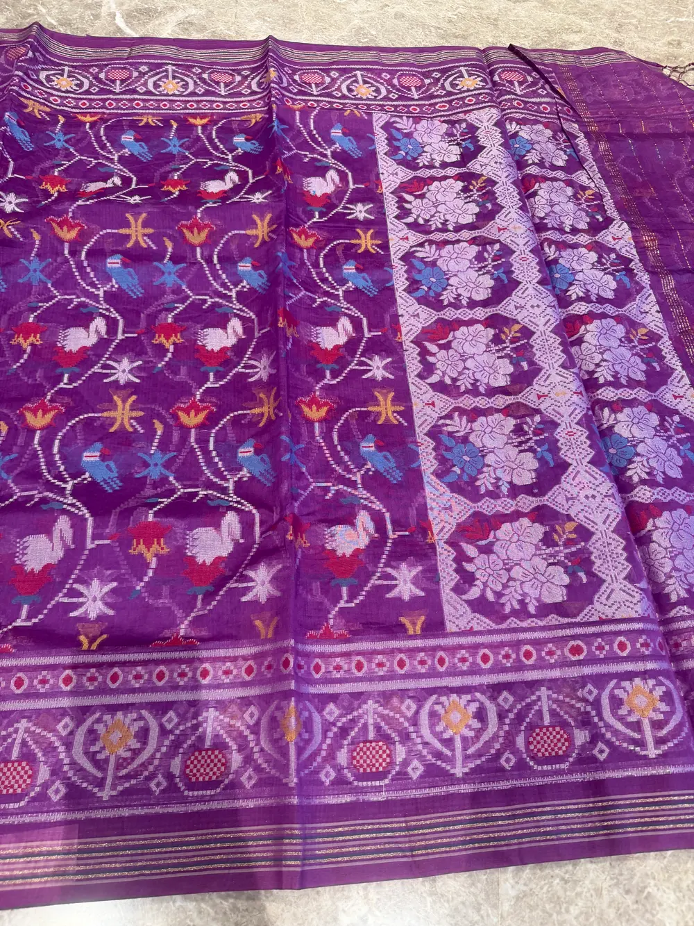 Purple Cotton Cutwork Jamdani Patola-Inspired Banarasi Saree — Banarasi, Cotton, Varanasi, Uttar Pradesh, view 5