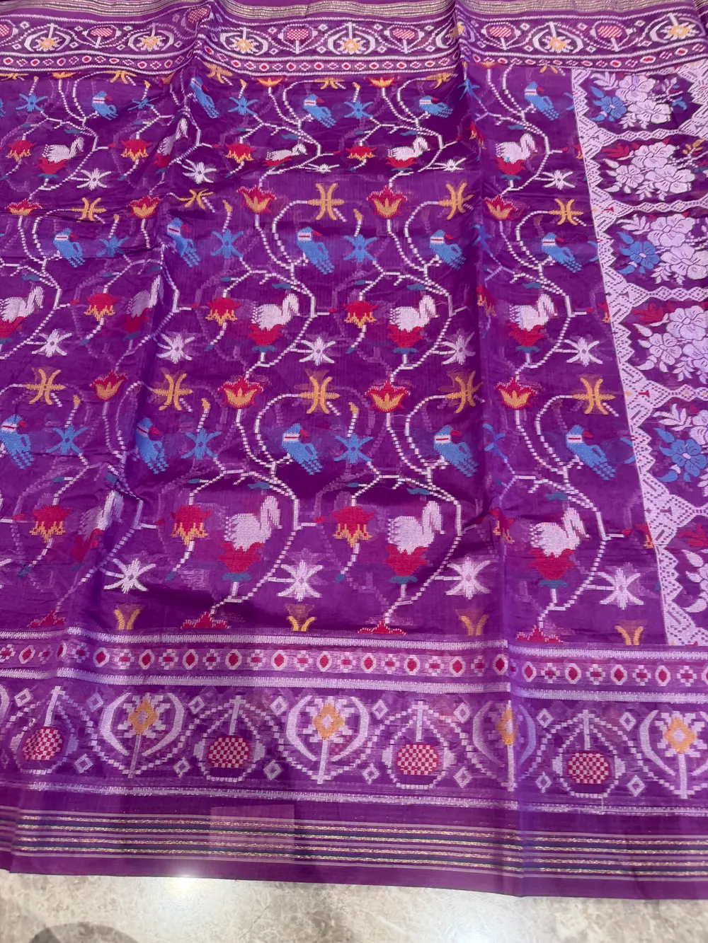 Purple Cotton Cutwork Jamdani Patola-Inspired Banarasi Saree — Banarasi, Cotton, Varanasi, Uttar Pradesh, view 6