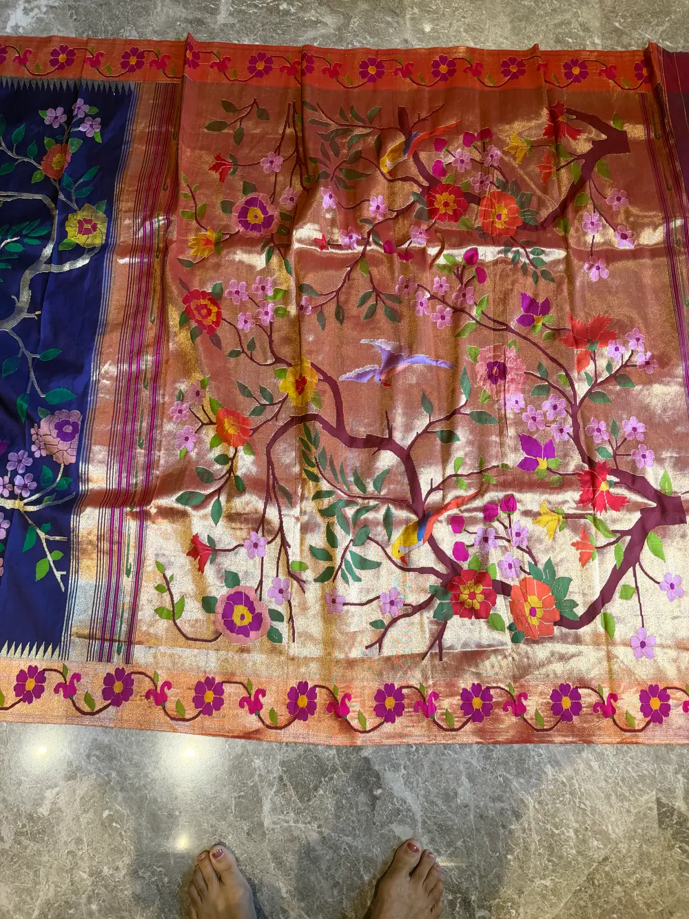 Royal Blue Silk Brocade Meenakari Jaal Paithani Saree — Paithani, Pure Silk, Yeola, Maharashtra, view 11
