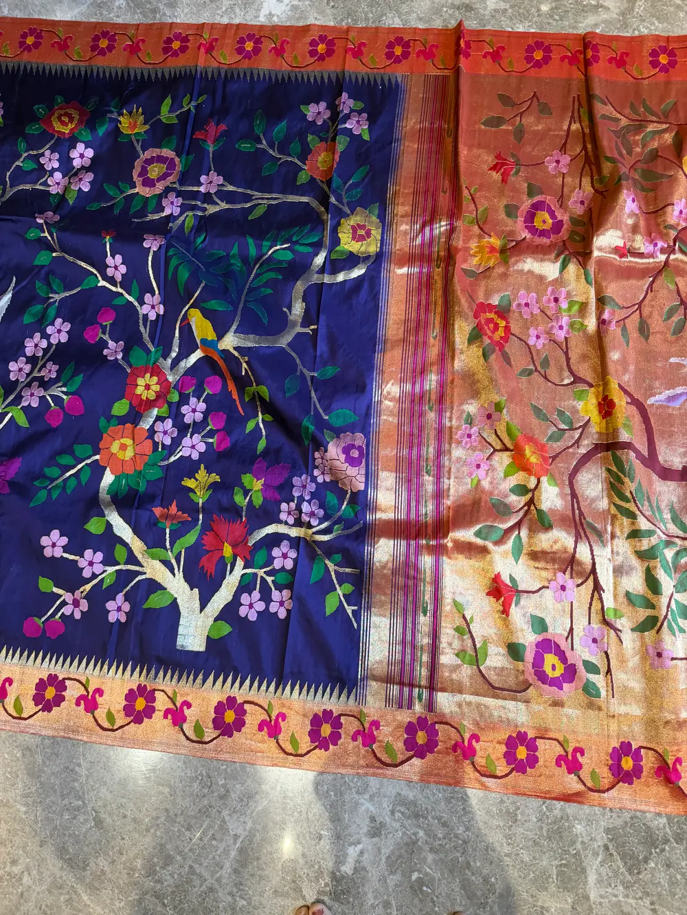 Royal Blue Silk Brocade Meenakari Jaal Paithani Saree — Paithani, Pure Silk, Yeola, Maharashtra, view 12