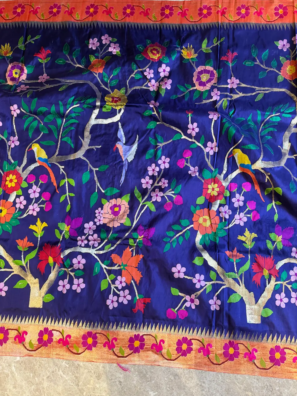 Royal Blue Silk Brocade Meenakari Jaal Paithani Saree — Paithani, Pure Silk, Yeola, Maharashtra, view 13