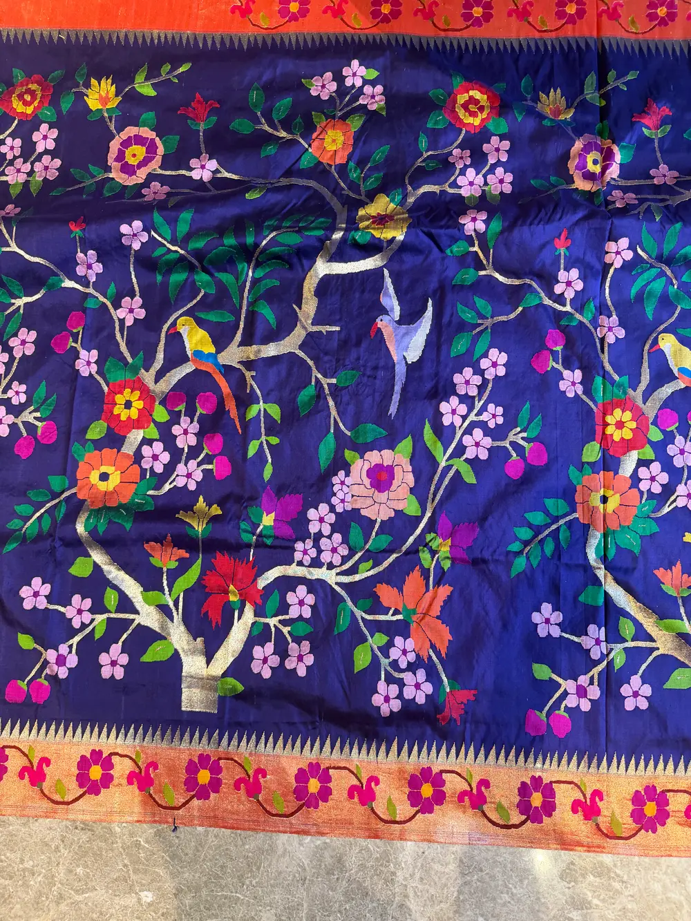 Royal Blue Silk Brocade Meenakari Jaal Paithani Saree — Paithani, Pure Silk, Yeola, Maharashtra, view 14
