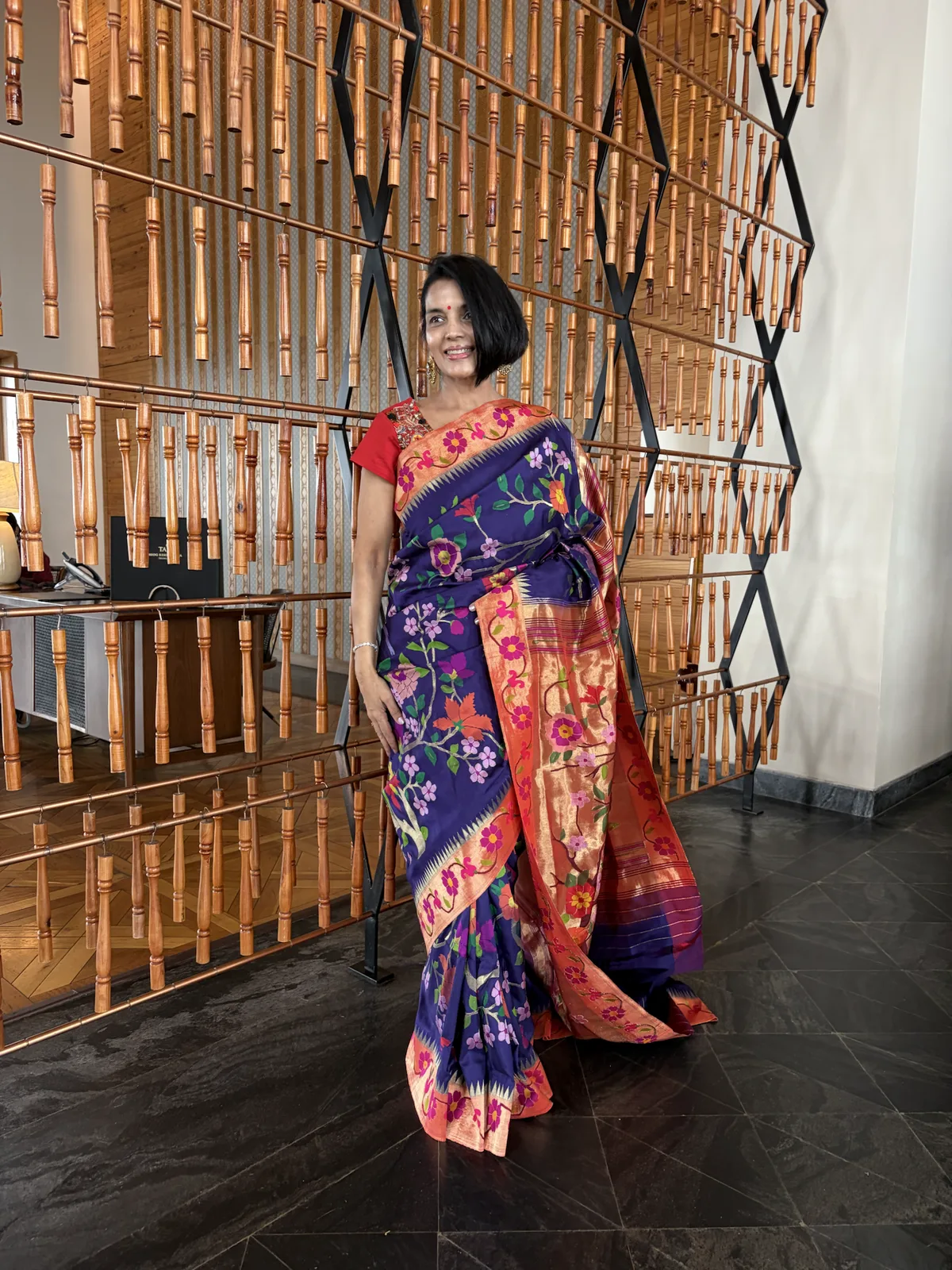 Royal Blue Silk Brocade Meenakari Jaal Paithani Saree — Paithani, Pure Silk, Yeola, Maharashtra, view 2