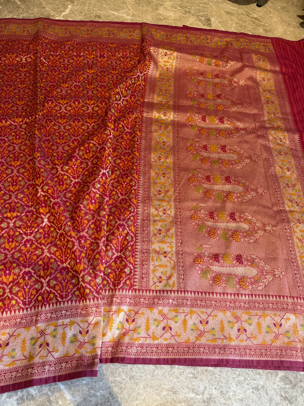 Rani Pink Ektara Katan Silk Cutwork Jamdani Banarasi Saree — Banarasi, Ektara Katan Silk, Varanasi, Uttar Pradesh, view 10