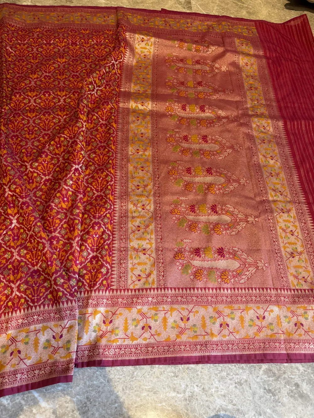 Rani Pink Ektara Katan Silk Cutwork Jamdani Banarasi Saree — Banarasi, Ektara Katan Silk, Varanasi, Uttar Pradesh, view 8