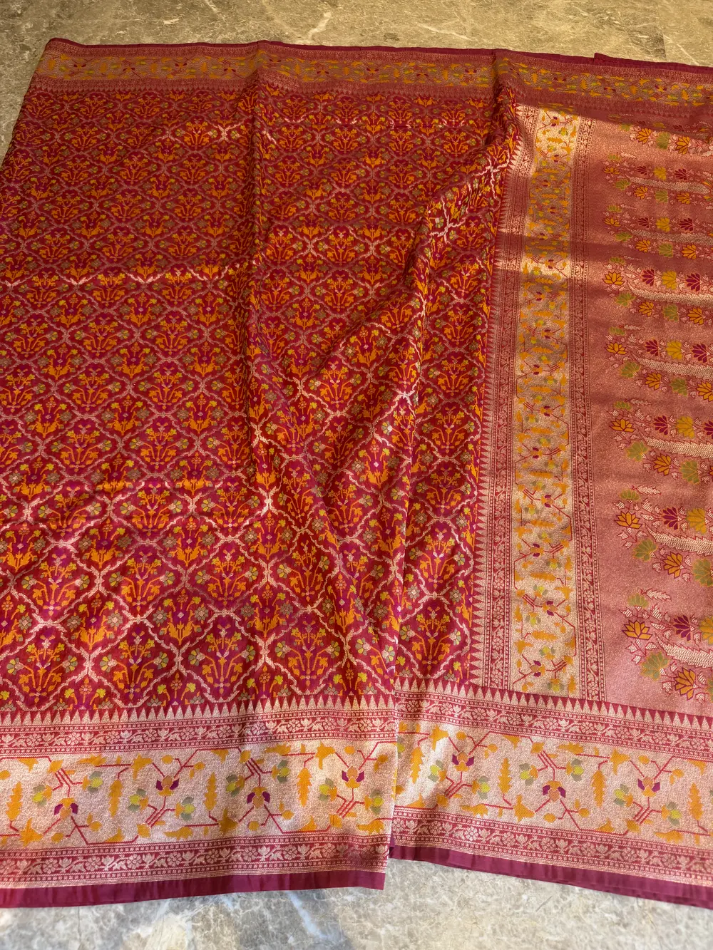 Rani Pink Ektara Katan Silk Cutwork Jamdani Banarasi Saree — Banarasi, Ektara Katan Silk, Varanasi, Uttar Pradesh, view 9
