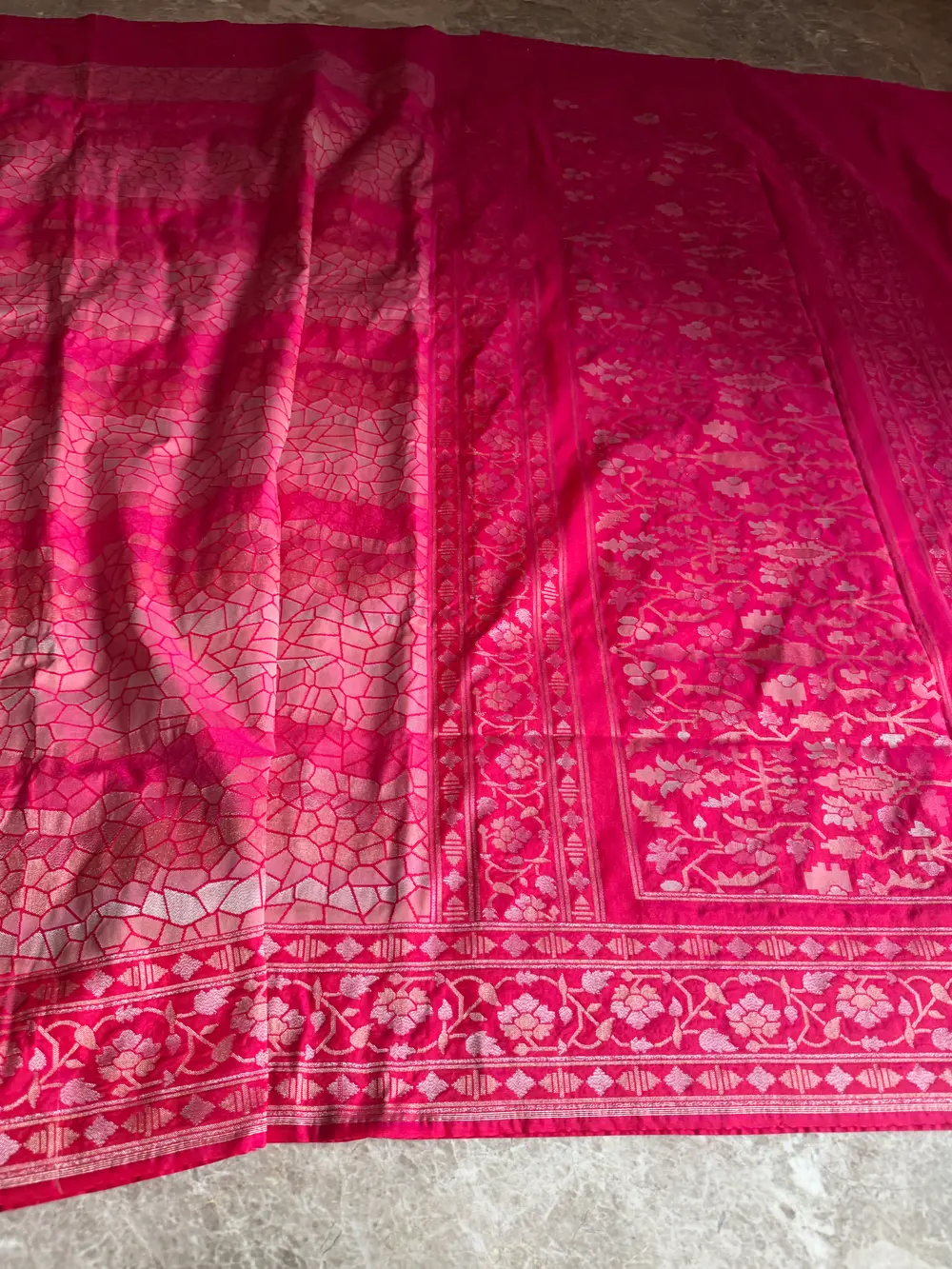 Rani Pink Katan Silk Handloom Banarasi Saree — Banarasi, Katan Silk, Varanasi, Uttar Pradesh, view 5