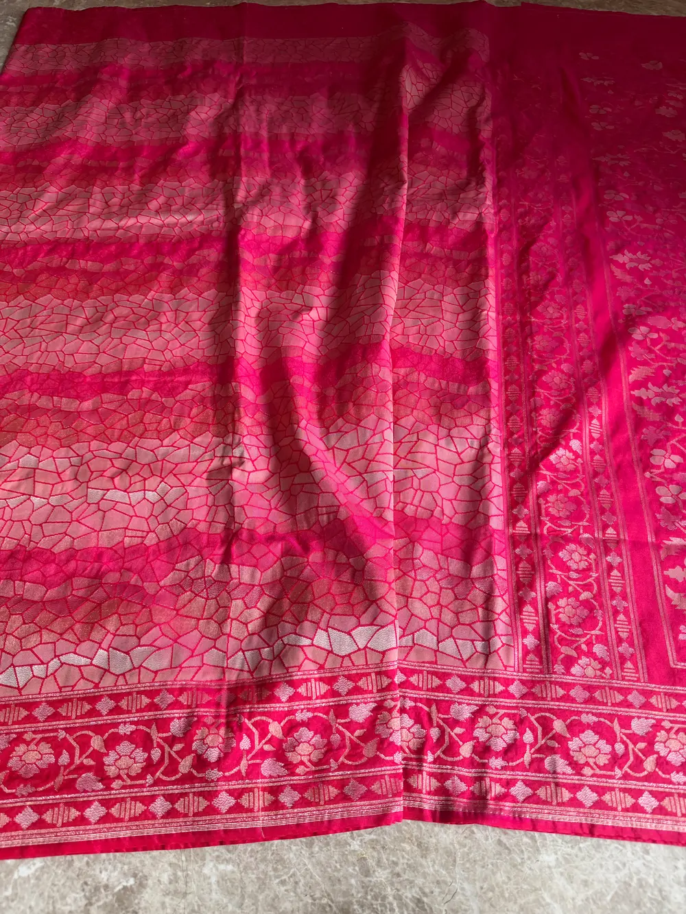 Rani Pink Katan Silk Handloom Banarasi Saree — Banarasi, Katan Silk, Varanasi, Uttar Pradesh, view 6
