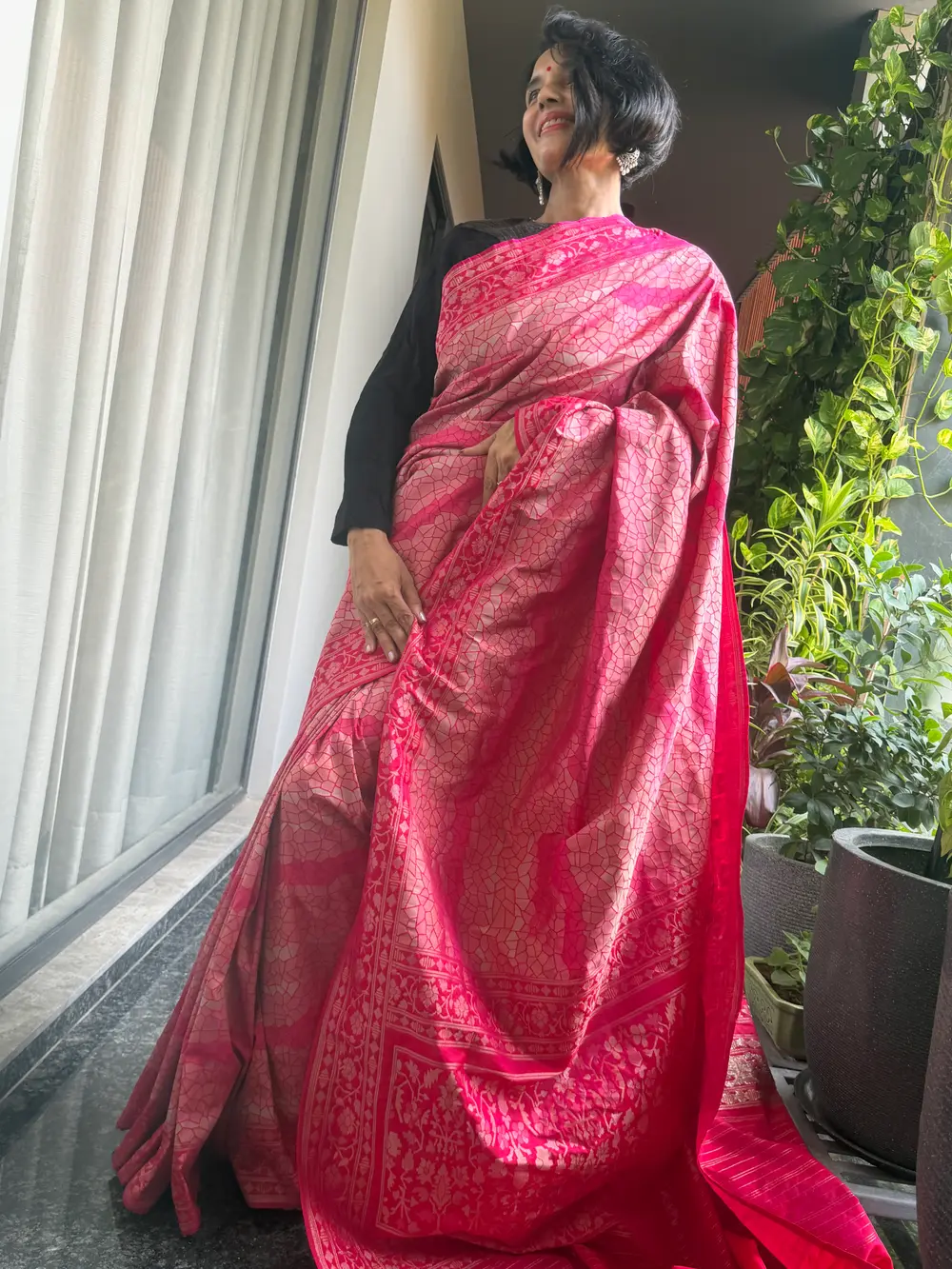 Rani Pink Katan Silk Handloom Banarasi Saree — Banarasi, Katan Silk, Varanasi, Uttar Pradesh, view 2