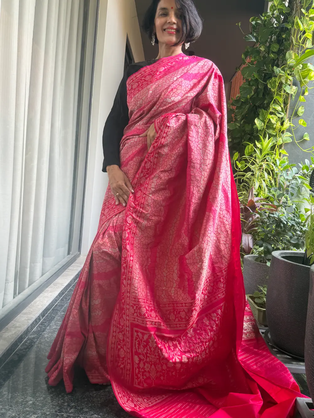 Rani Pink Katan Silk Handloom Banarasi Saree — Banarasi, Katan Silk, Varanasi, Uttar Pradesh, view 3
