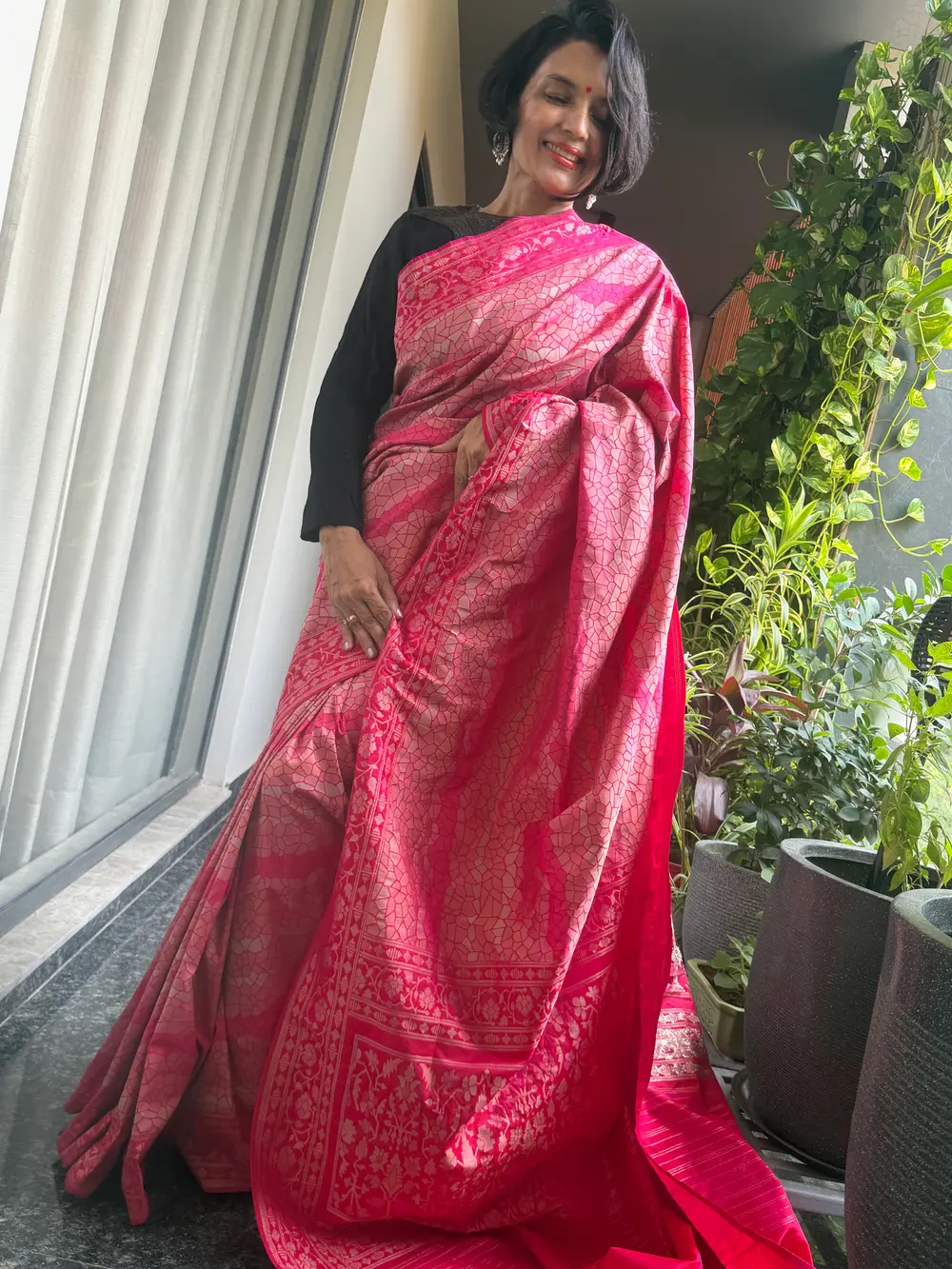 Rani Pink Katan Silk Handloom Banarasi Saree — Banarasi, Katan Silk, Varanasi, Uttar Pradesh, view 4