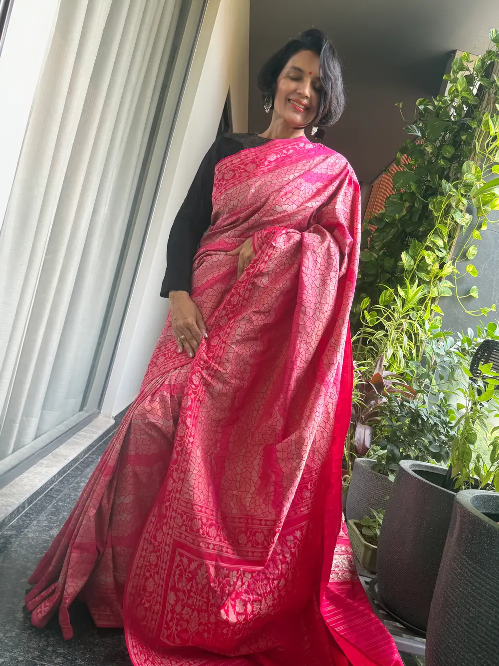 Rani Pink Katan Silk Handloom Banarasi Saree — Banarasi, Katan Silk, Varanasi, Uttar Pradesh