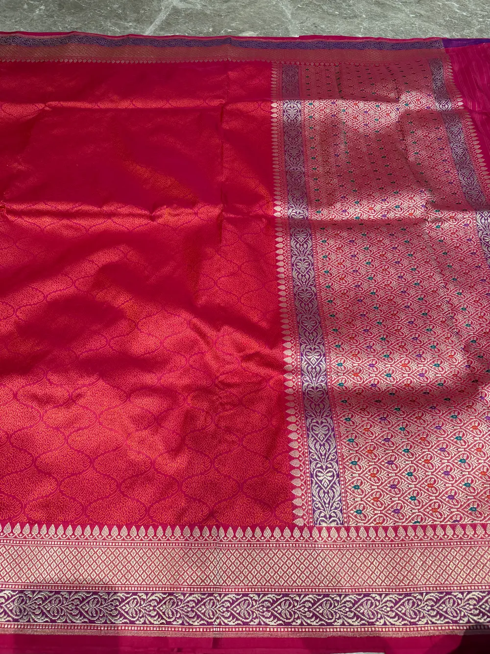 Rani Pink Silk Tanchoi Banarasi Saree with Kaduwa Meenakari Border & Pallu — Banarasi, Silk, Varanasi, Uttar Pradesh, view 4
