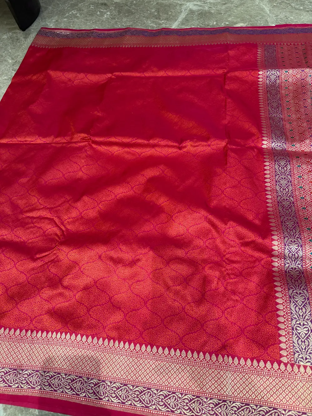 Rani Pink Silk Tanchoi Banarasi Saree with Kaduwa Meenakari Border & Pallu — Banarasi, Silk, Varanasi, Uttar Pradesh, view 6