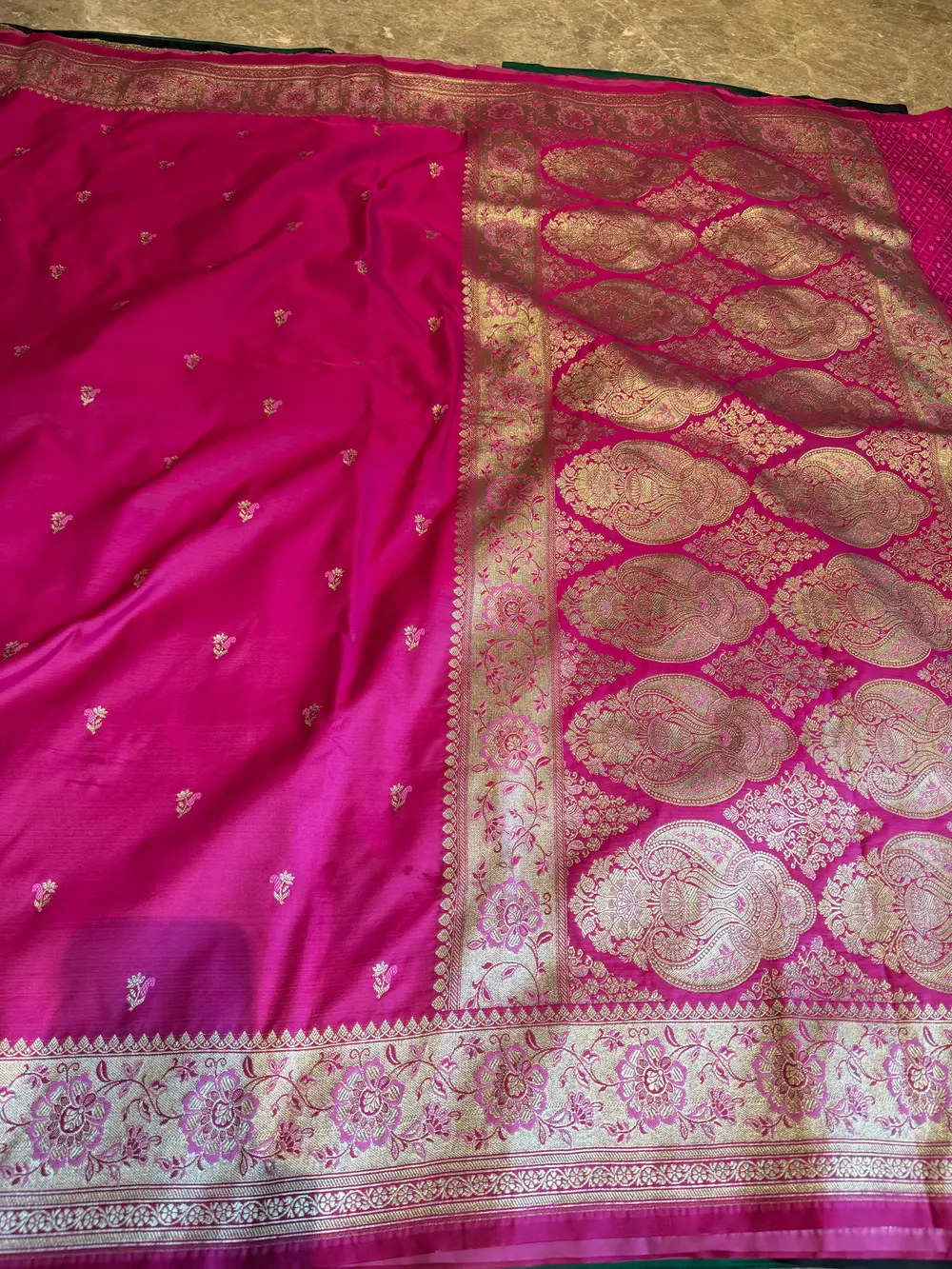 Rani Pink Vintage-Inspired Mushroo Silk Banarasi Saree — Banarasi, Mushroo Silk, Varanasi, Uttar Pradesh, view 6