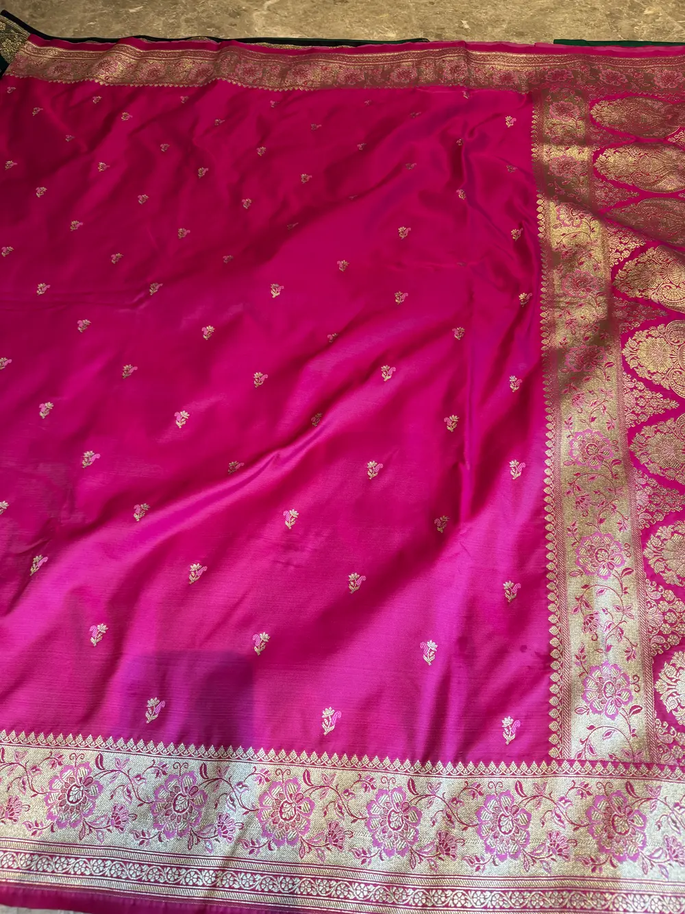 Rani Pink Vintage-Inspired Mushroo Silk Banarasi Saree — Banarasi, Mushroo Silk, Varanasi, Uttar Pradesh, view 7