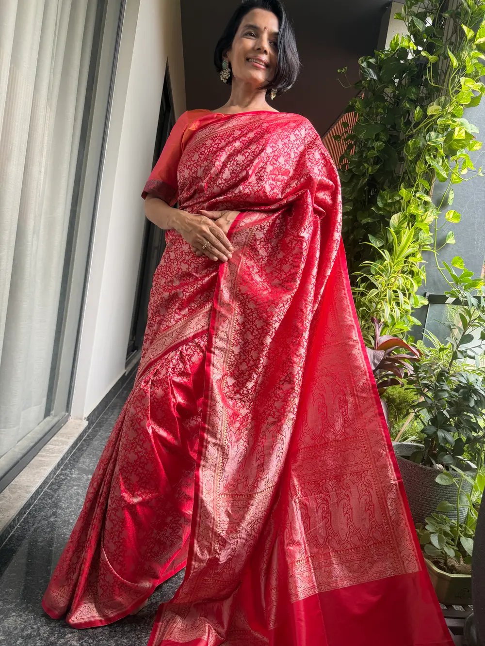 Red Silk Tanchoi Banarasi Saree with Vintage Paisley Pallu — Banarasi, Silk, Varanasi, Uttar Pradesh