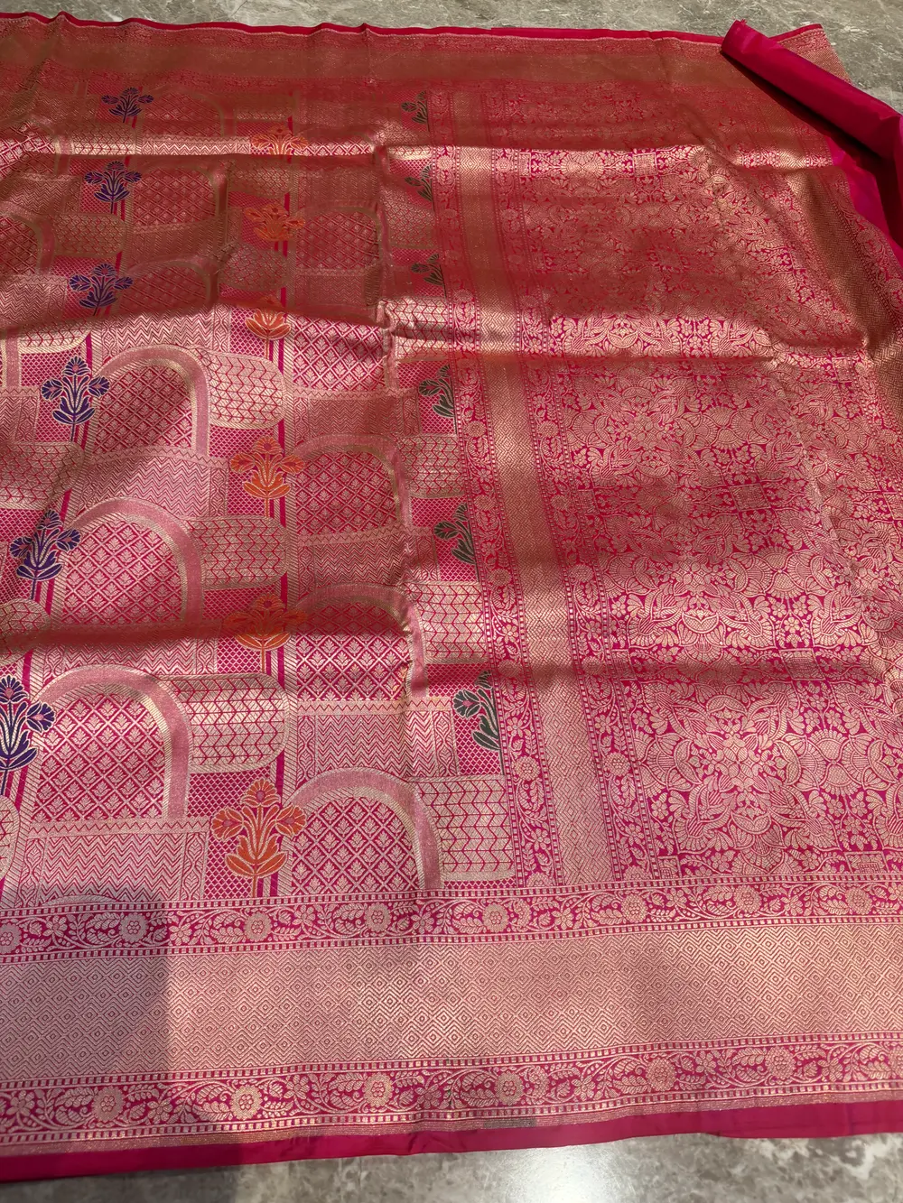 Rose Gold Silk Brocade Kimkhwab Kaduwa Meenakari Banarasi Saree — Banarasi, Silk Brocade Kimkhwab, Varanasi, Uttar Pradesh, view 7