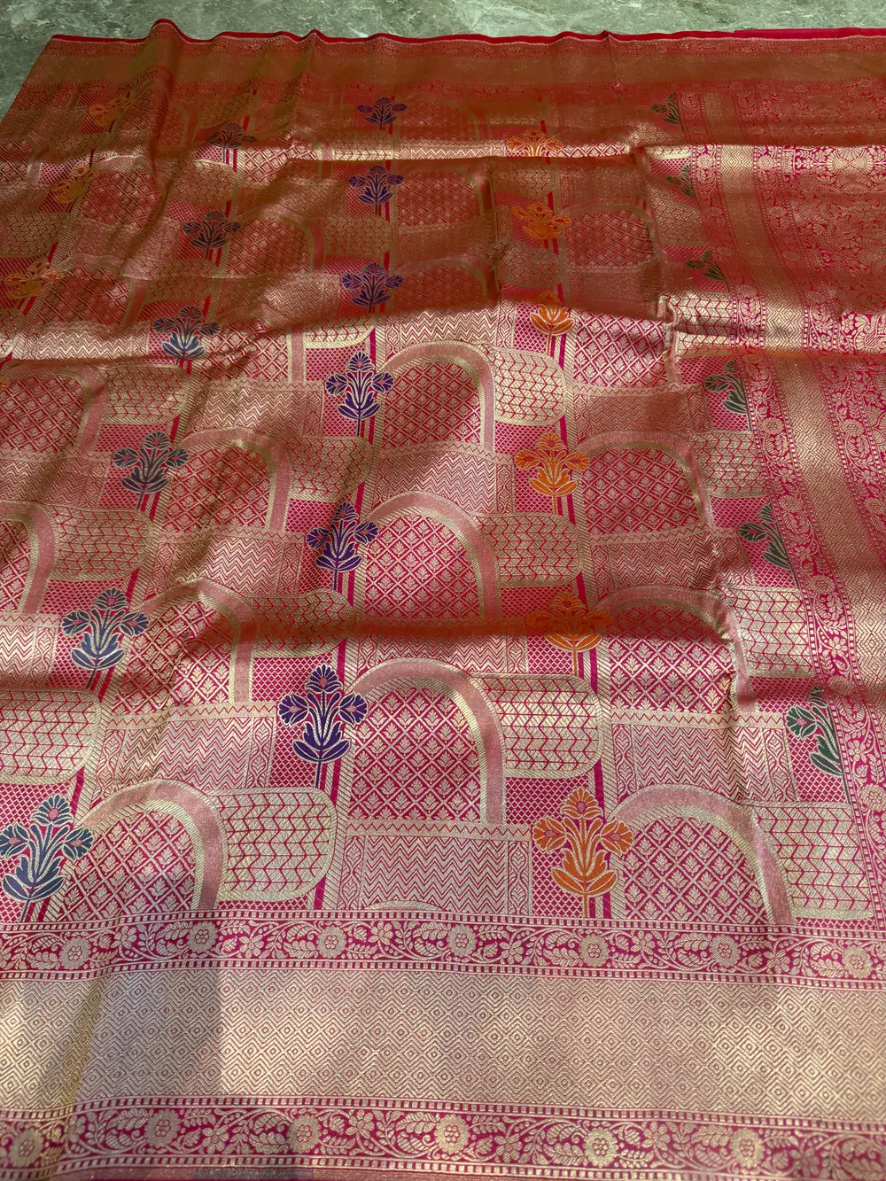 Rose Gold Silk Brocade Kimkhwab Kaduwa Meenakari Banarasi Saree — Banarasi, Silk Brocade Kimkhwab, Varanasi, Uttar Pradesh, view 8