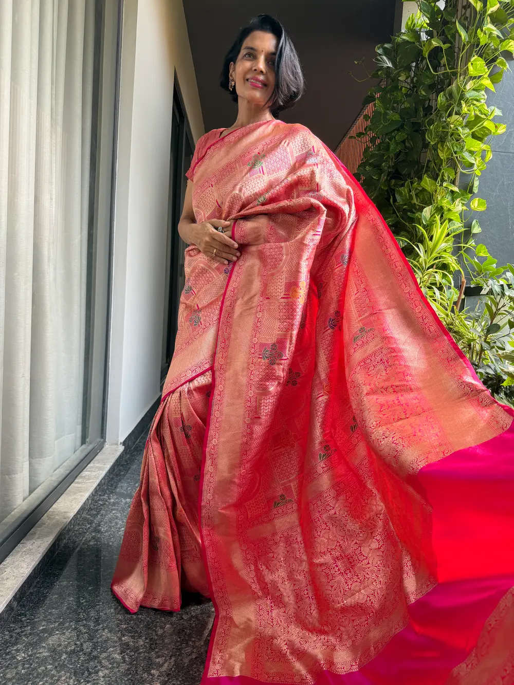 Rose Gold Silk Brocade Kimkhwab Kaduwa Meenakari Banarasi Saree — Banarasi, Silk Brocade Kimkhwab, Varanasi, Uttar Pradesh, view 3