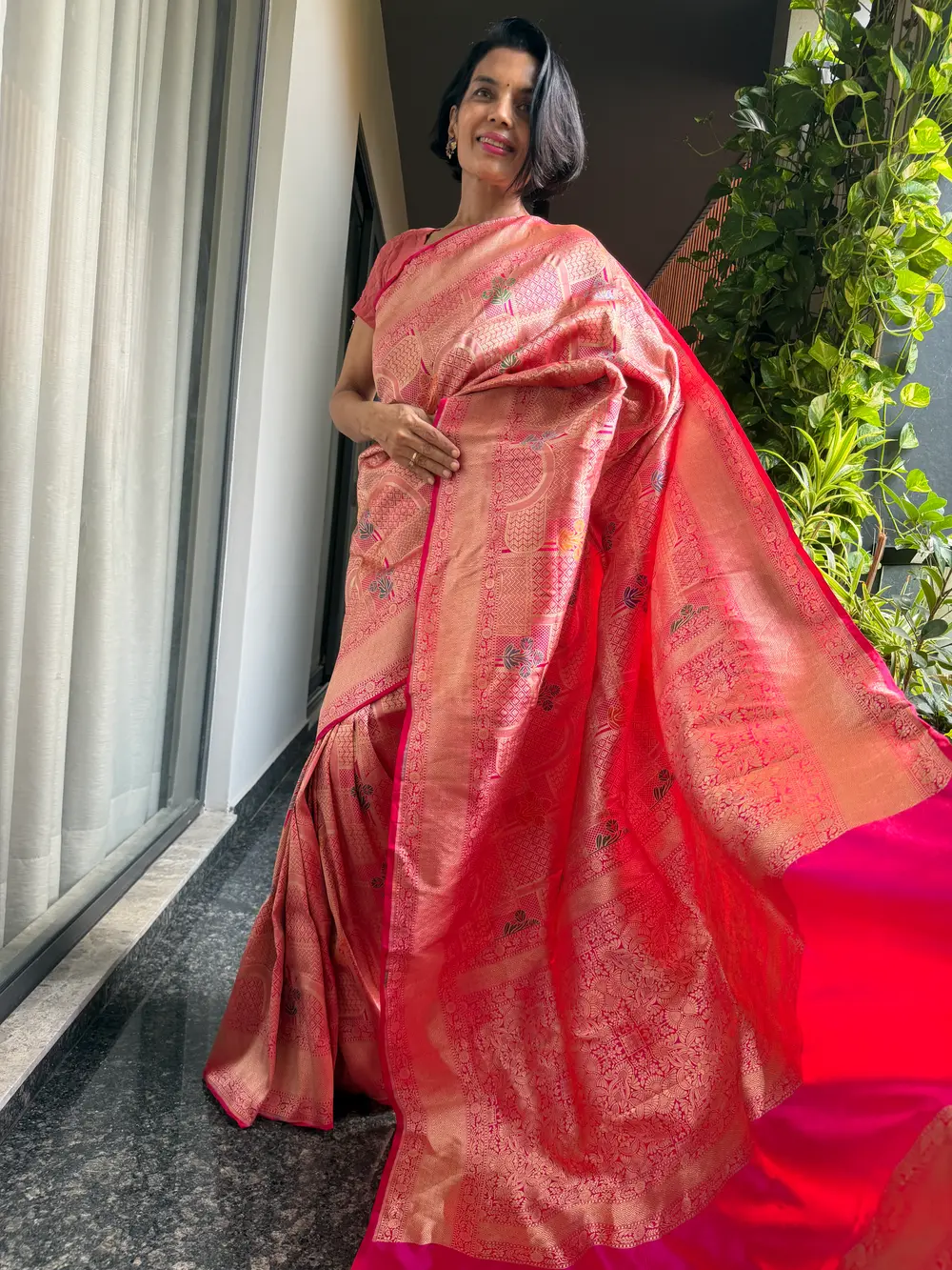 Rose Gold Silk Brocade Kimkhwab Kaduwa Meenakari Banarasi Saree — Banarasi, Silk Brocade Kimkhwab, Varanasi, Uttar Pradesh, view 2